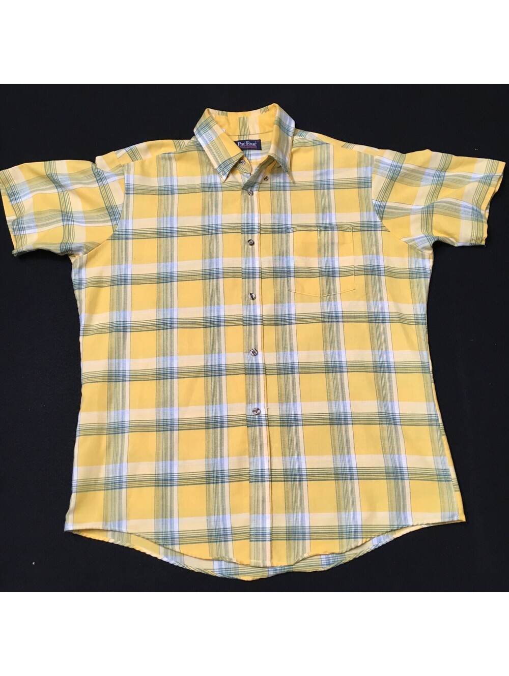 Par Four Sportswear Shirt Mens YELLOW Plaid Short Sleeve Button Down Golf Casual